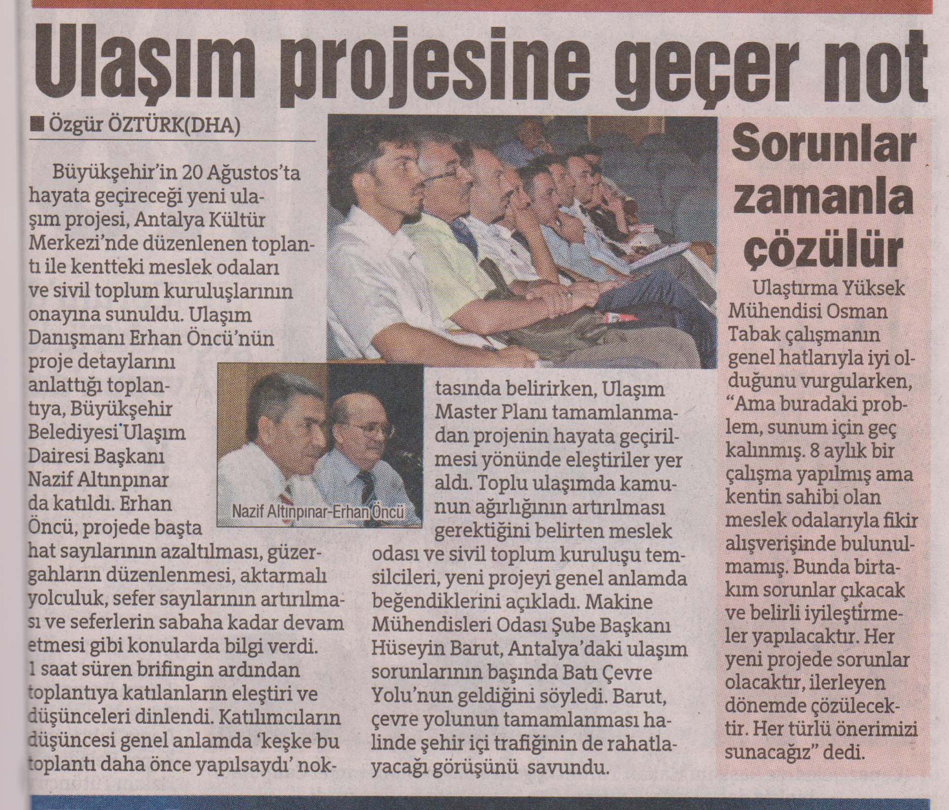 Ulaşım Projesine Ge&ccedil;er Not